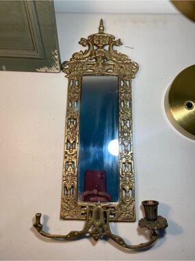 Antique Victorian Gilt Koi Fish Brass Wall Mirror with Candle Holders